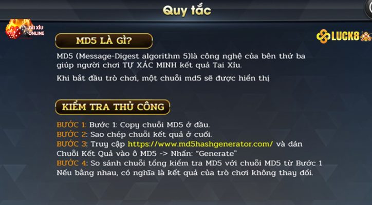 Luật chơi cá cược tài xỉu MD5